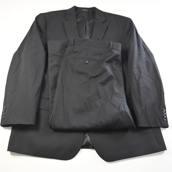 Pronto Uomo 50R 46x28 Black 100% Wool Mens Jacket Pants Suit